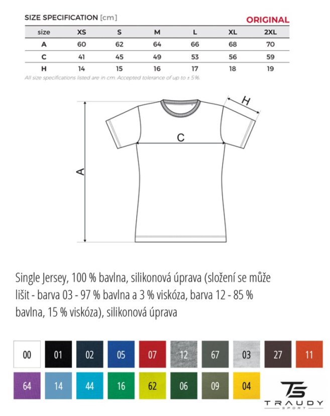 Popis rozměrů trik a barvy